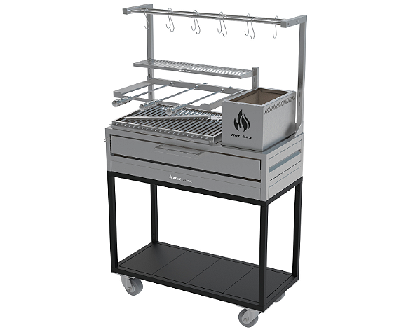 Parrilla Residencial Premium INOX 304 Com Carrinho 97 x 45cm - Com Tendal e Espetos