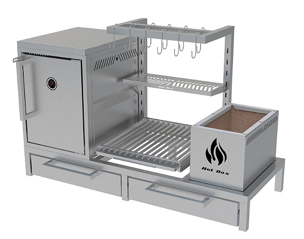 Parrilla Residencial Premium INOX 304 - Para Alvenaria 112 x 45cm Com Varal e Forno
