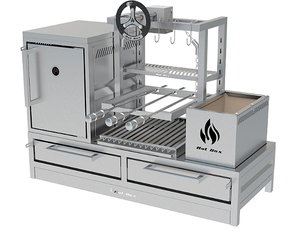 Parrilla Residencial Premium INOX 304 - Bancada 112 x 45cm - Com Volante e Forno