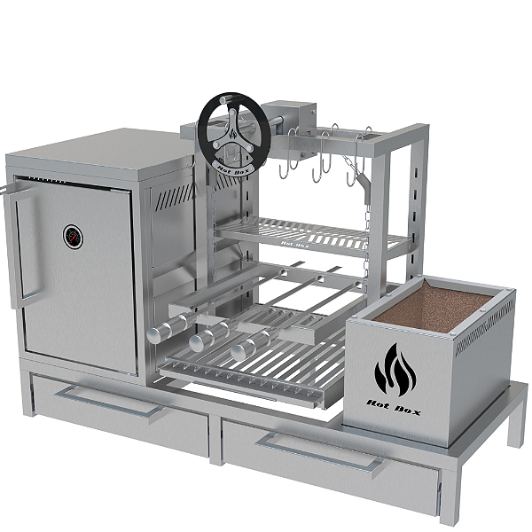 Parrilla Residencial Premium INOX 304 - Para Alvenaria 112 x 45cm - Com Volante e Forno