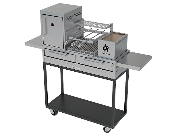 Parrilla Residencial Premium INOX 304 Com Carrinho 112x45cm Com Forno