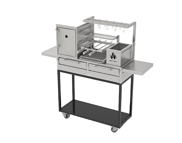 Parrilla Residencial Premium INOX 304 Com Carrinho 112x45cm Com Forno e Tendal