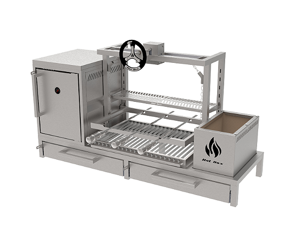 Parrilla Residencial Premium INOX 304 - Para Alvenaria 135 x 45cm - Com Volante e Forno