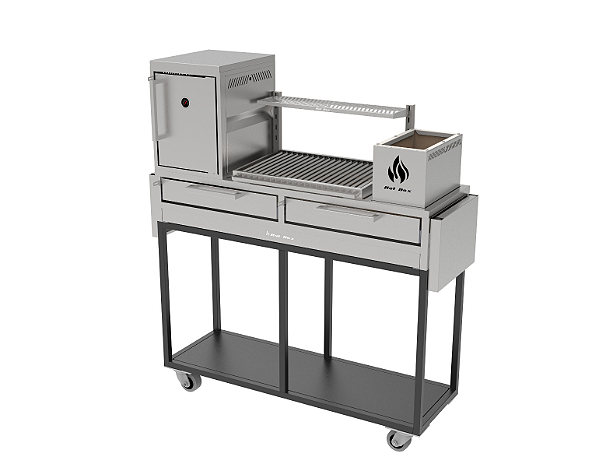 Parrilla Residencial Premium INOX 304 Com Carrinho 135 x 45cm Com Forno
