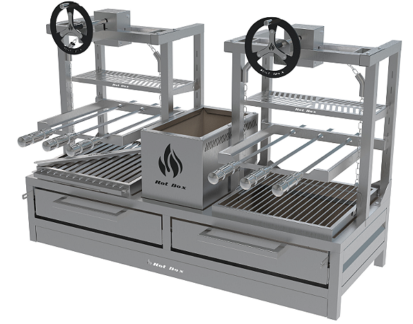 Parrilla Residencial Premium Dupla INOX 304 - Bancada 118 x 45cm - Com Volante