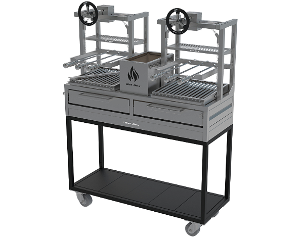Parrilla Residencial Premium Dupla INOX 304 - Carrinho 118 x 45cm - Com Volante