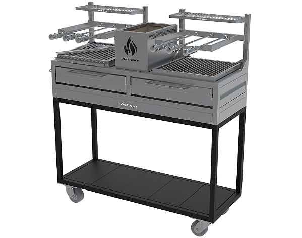 Parrilla Residencial Premium Dupla INOX 304  118 x 45cm - Com Carrinho