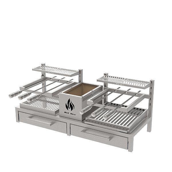 Parrilla Residencial Premium Dupla INOX 304 - 118 x 45cm Para Alvenaria