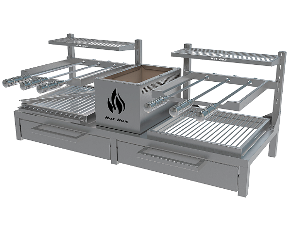 Parrilla Residencial Premium Dupla INOX 304 - 118 x 45cm Para Alvenaria