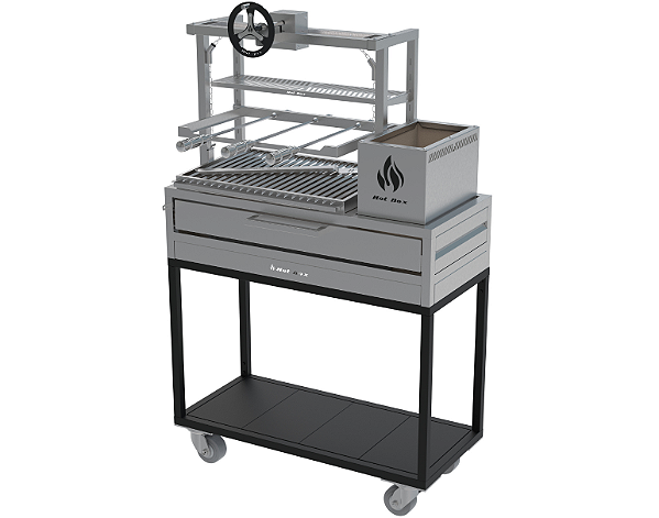 Parrilla Residencial Premium INOX 304 - Carrinho 97 x 45cm - Com Volante