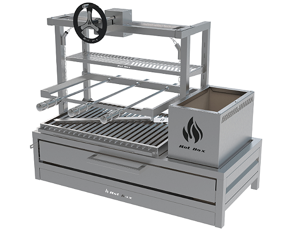 Parrilla Residencial Premium INOX 304 - Bancada 97 x 45cm Com Volante