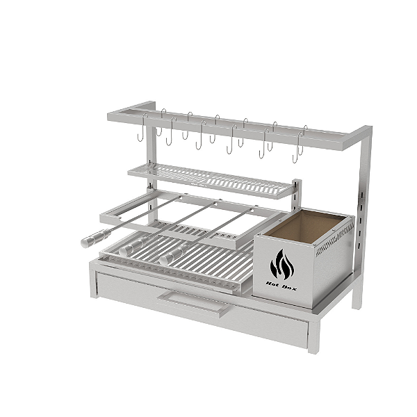Parrilla Residencial Premium INOX 304 - Alvenaria Com Tendal e Porta 97 x 45cm