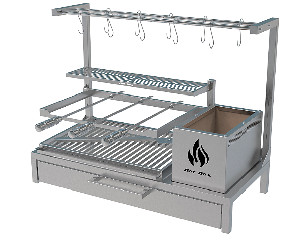 Parrilla Residencial Premium INOX 304 - Alvenaria Com Tendal e Porta 97 x 45cm