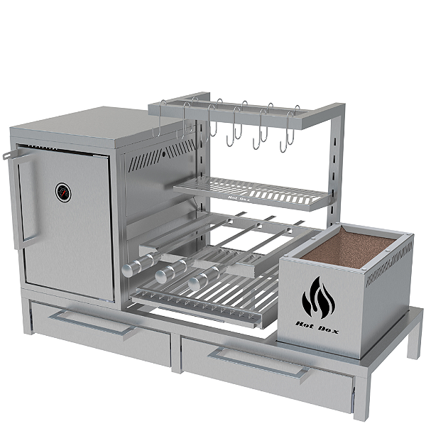 Parrilla Residencial Premium INOX 304 - Alvenaria 112 x 45cm - Com Tendal e Forno