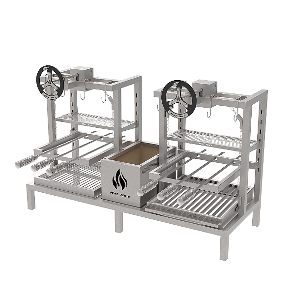 Parrilla Residencial Premium Dupla INOX 304 - de Alvenaria com Volante 118 x 45cm