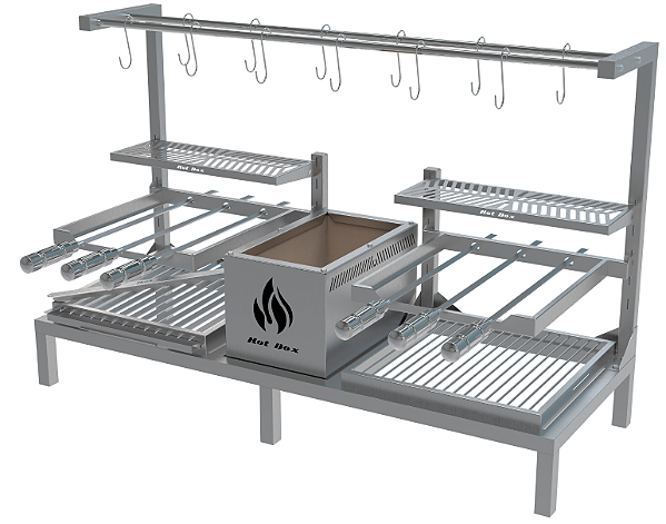 Parrilla Residencial Premium Dupla INOX 304 - 118 x 45cm Para Alvenaria Com Tendal