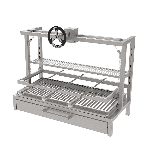 Churrasqueira Parrilla Residencial Premium INOX 304 97 x 45cm - Alvenaria Com Volante