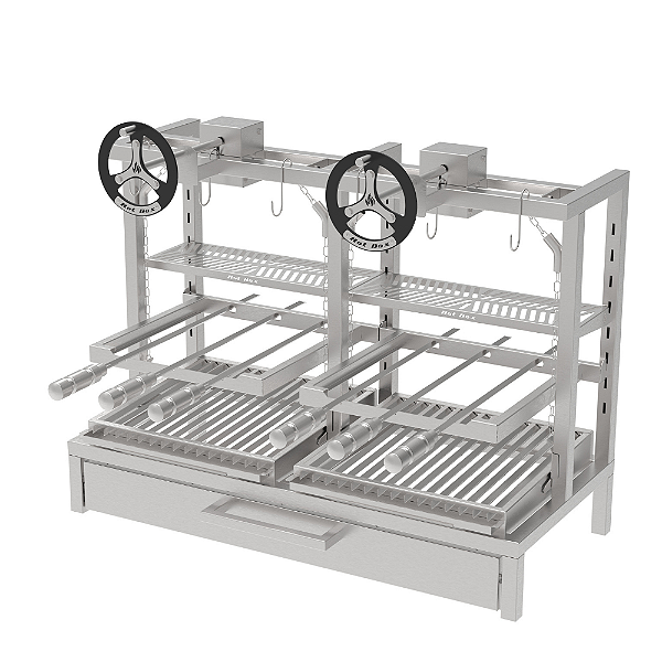 Churrasqueira Parrilla Residencial Premium INOX 304 97 x 45cm - Alvenaria Com Volante