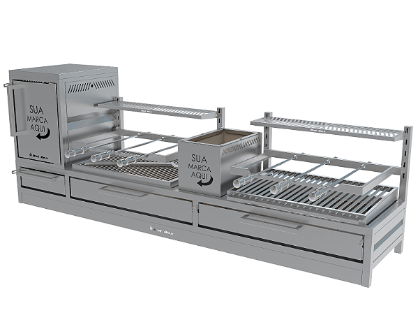 Parrilla Residencial Premium Dupla INOX 304 - Bancada 200 x 45cm