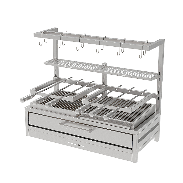 Churrasqueira Parrilla Residencial Premium INOX 304 - Bancada 97 x 45cm Com Tendal