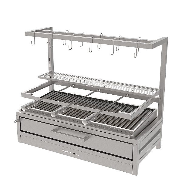 Churrasqueira Parrilla Residencial Premium INOX 304 - Bancada 97 x 45cm Com Tendal