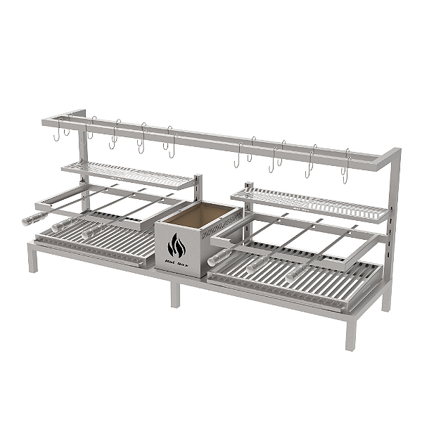 Parrilla Residencial Premium Dupla INOX 304 - Alvenaria Com Tendal 165 x 45cm