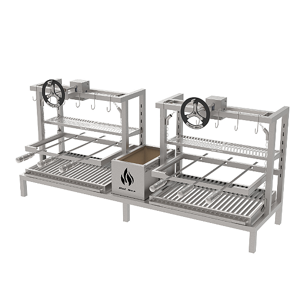 Parrilla Residencial Premium Dupla INOX 304 - Alvenaria Com Volante 165 x 45cm