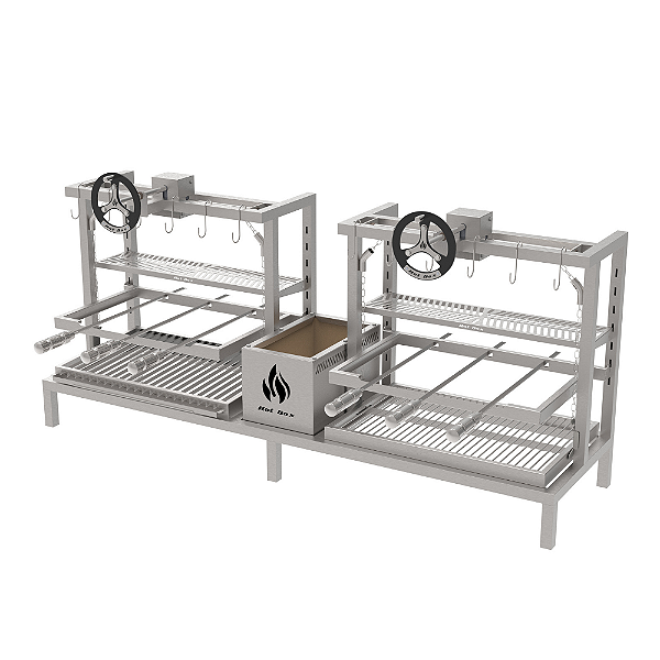 Parrilla Residencial Premium Dupla INOX 304 - Alvenaria Com Volante 165 x 45cm
