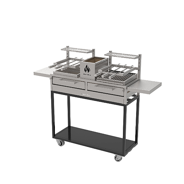 Parrilla Residencial Premium Dupla INOX 304 - Carrinho 118 x 45cm