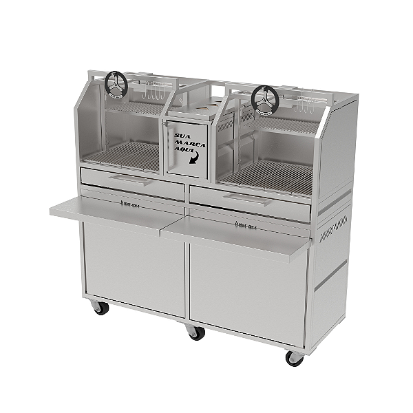 Parrilla Profissional Premium 126cm, 146cm OU 166cm, 2 Volantes Carenada - INOX 304