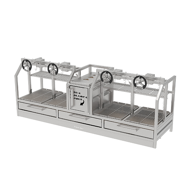 Parrilla Profissional de Bancada Premium 215x60cm 4 Volantes - INOX 304
