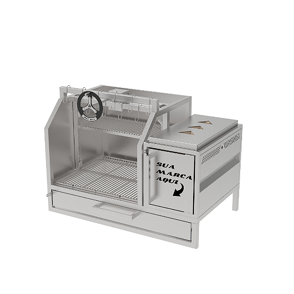 Parrilla Profissional de Alvenaria Premium 80cm OU 100cm, 1 Volante - INOX 304 - Carenada