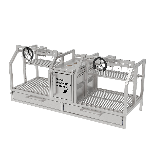 Parrilla Profissional de Alvenaria Premium 126cm, 146cm OU 166cm, 2 Volantes - INOX 304