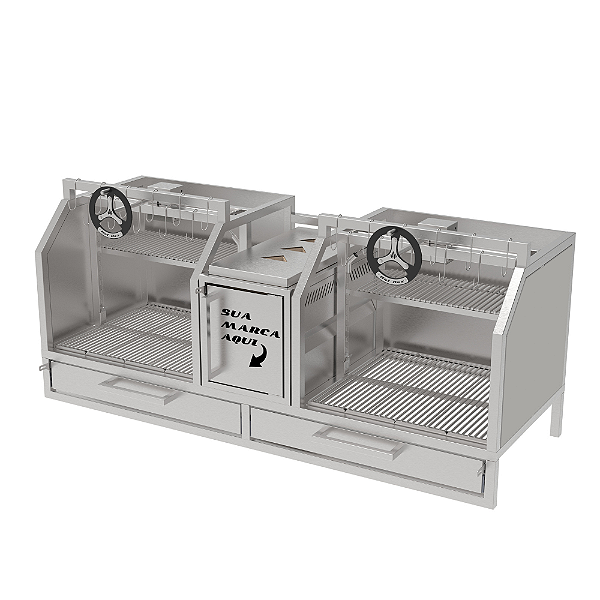 Parrilla Profissional de Alvenaria Premium 126cm, 146cm OU 166cm, 2 Volantes - INOX 304 - Carenada