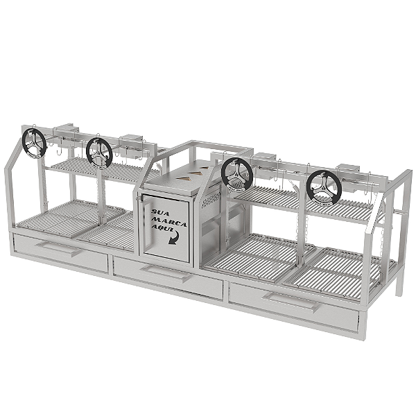 Parrilla Profissional de Alvenaria Premium 215x60cm 4 Volantes - INOX 304