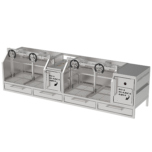 Parrilla Profissional de Alvenaria Premium 250x60cm 4 Volantes - INOX 304