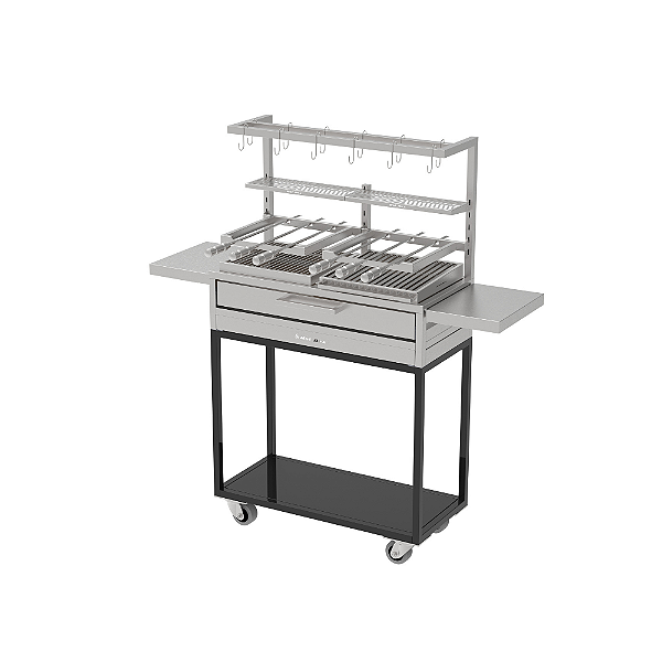 Parrilla Residencial Premium Dupla INOX 304 - Carrinho 97 x 45cm- Com Tendal
