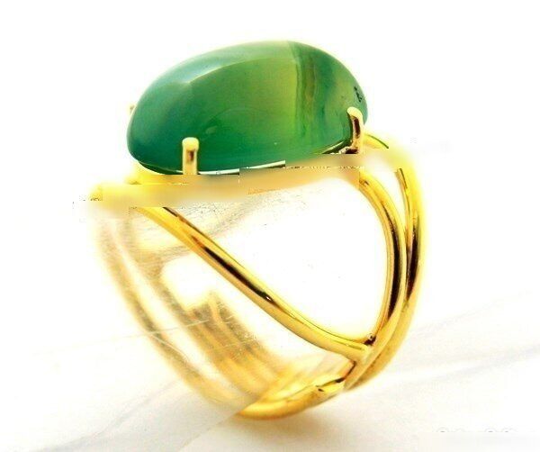 Anel Agata Verde Cabochão Oval Pequeno Dourado