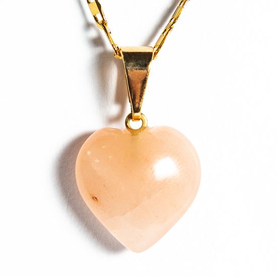 Colar Mini Coração Quartzo Goiaba Pedra Natural Dourado