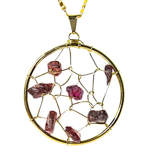 Colar Nlux Filtro dos Sonhos Pedra Rodolita Natural Dourado