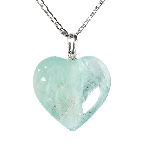 Colar Coração Aguas Marinha 23mm Natural Pino Prata 950