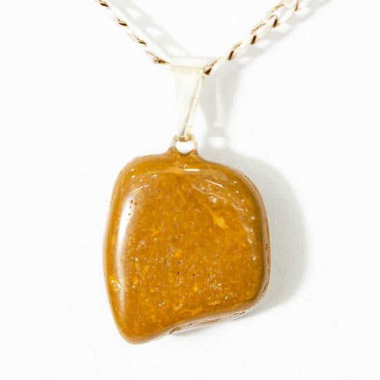 Colar Pedra Natural de Jaspe Amarelo Pino Prateado