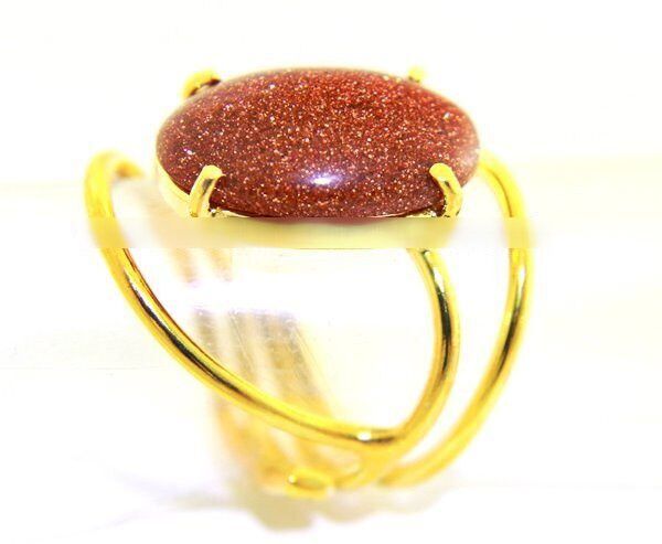 Anel Pedra do Sol Cabochão Oval Pequeno Dourado