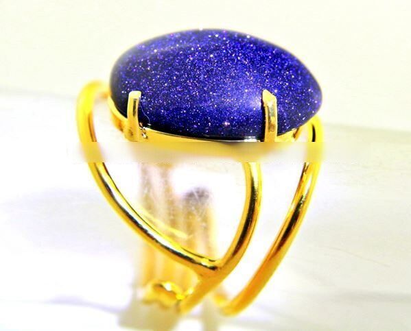 Anel Pedra Estrela Cabochão Oval Pequeno Dourado REFF CP9681