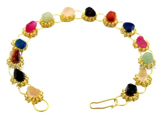 Pulseira Margarida Pedras Mistas Natural Rolada Dourado