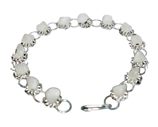 Pulseira Margarida Quartzo Leitoso Natural Rolada Prateado