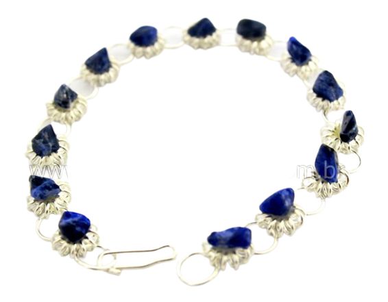 Pulseira Margarida Pedra Sodalita Rolada Prateado