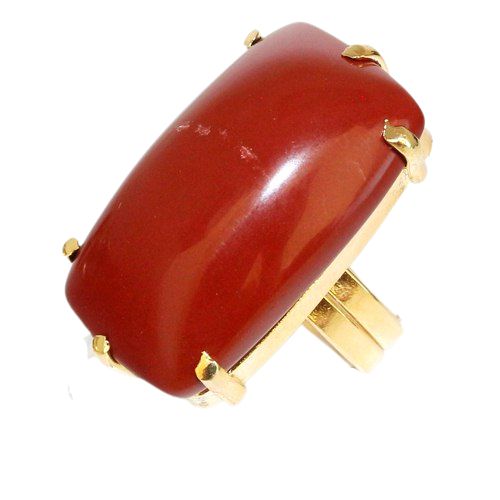 Anel Pedra Jaspe Vermelho Natural Retangular Dourado