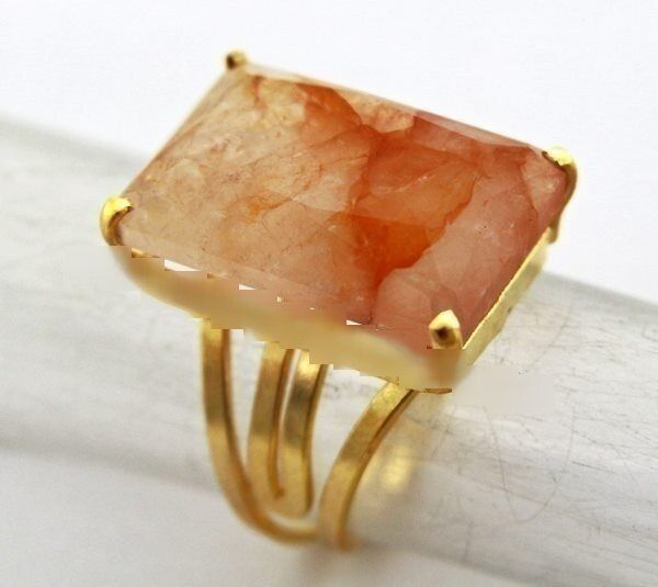 Anel Pedra Hematoide Amarela Facetado Aro Ajustavel Dourado