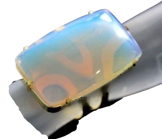 Anel Pedra da Lua Retangular Cabochao Dourado Aro Ajustavel